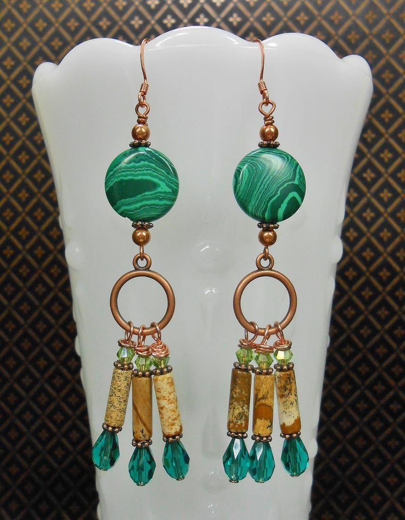 Boho Earrings Bohemian Earrings Green Earrings Malachite and Etsy