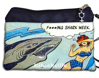 Shark Week Tampon Case, Funny Tampon Case, Hand Printed Tampon Holder, Sanitary Pad Holder, Maxi Pad Case