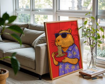 Funny Capybara Wall Art Printable – Cute Animal Poster Digital Download Kitchen Decor