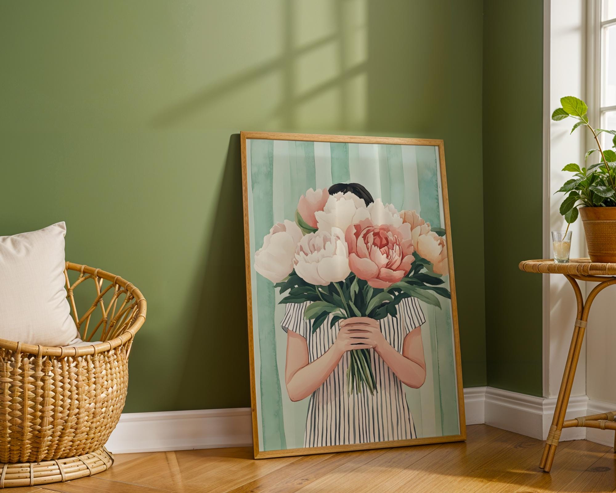 3 Pcs Salvia Verde Boho Stampa su tela Con Cornice Minimalista Astratto Geometrico Beige Verde Pittura Quadri su tela Quadri Moderni Camera da Letto Soggiorno Decorazioni Murale 150x70cm(20x28x3pcs