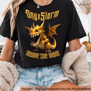 Złoty Smok 3D PNG – Koszulka Brave the Dark Fantasy | Cyfrowe pobieranie inspirowane burzą Onyx, koszulka z clipartem Fantasy Onyx Storm Dragon