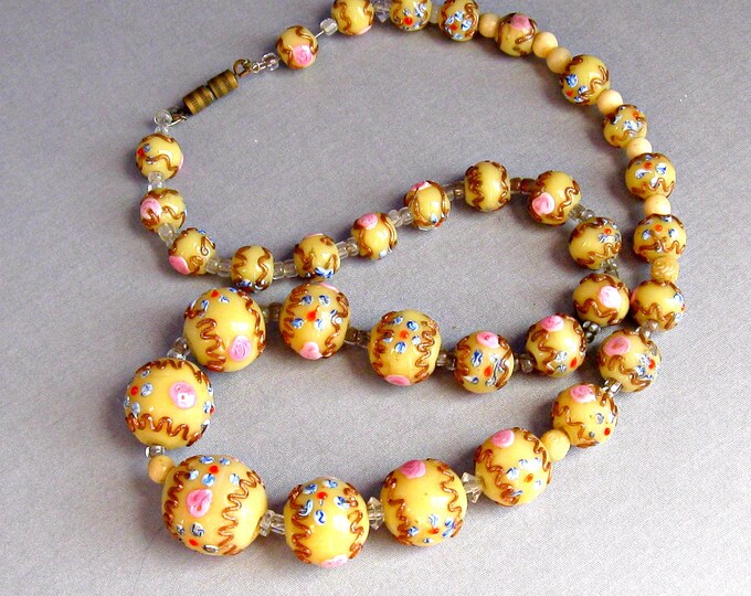 Vintage Glass Wedding Cake Bead Necklace Etsy
