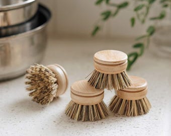 Dish Brush Heads (Set of 4) • Replacement Head for Jungle Culture Bamboo Kitchen Brush • Pot Pan Cleaning Set Natural Brushes