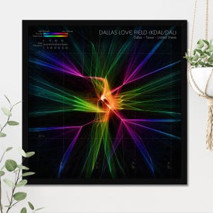 Dallas Love Field detaillierte Airport Heat Map | KDAL echte Flugzeugdaten Ankunft / Abflug Karte | Farbenfrohe DAL Luftfahrt Kunst