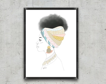AFRICAN WOMAN PRINT, digital wall art  , Printable  woman illustration by Ayelita