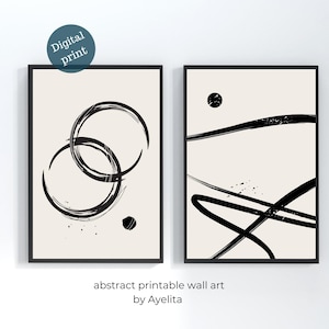 TWO ABSTRACT PRINTS set , Printable art set of 2, japandi wall art set, Modern wall art set neutral, minimalist prints ,modern printable art