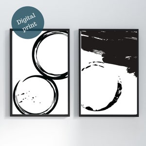 ABSTRACT PRINTS set of 2, Printable art , japandi wall art set, Modern wall art, black and white minimalist wall art, modern art pdf prints