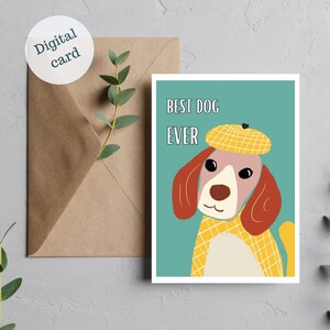 melhor cão cartão comemorativo | Cartão ilustrado DOG, cartão comemorativo para download instantâneo ilustrado por Ayelita