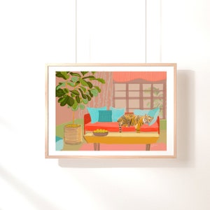 KUNSTDRUCK, Tiger im Wohnzimmer, Poster zum ausdrucken, Hausdekor, Sofort-Download, druckbare Kunst,