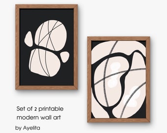 Modern Abstract Printable Wall Art set of 2 , printable set of 2 minimalist wall art, living room printable art, Minimalist boho Design
