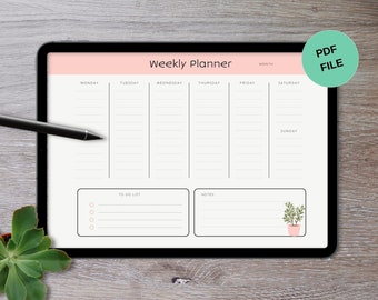 Weekly Planner Printable, 11 x 8.5 inches, Instant Download PDF