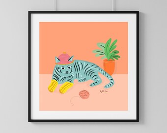 Cat print- animal printable wall art print, PDF print, adorable gift for kids cat wall art for kids room