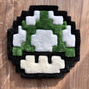 Tufted Green Mushroom Pixel Rug | Handmade Custom Rug