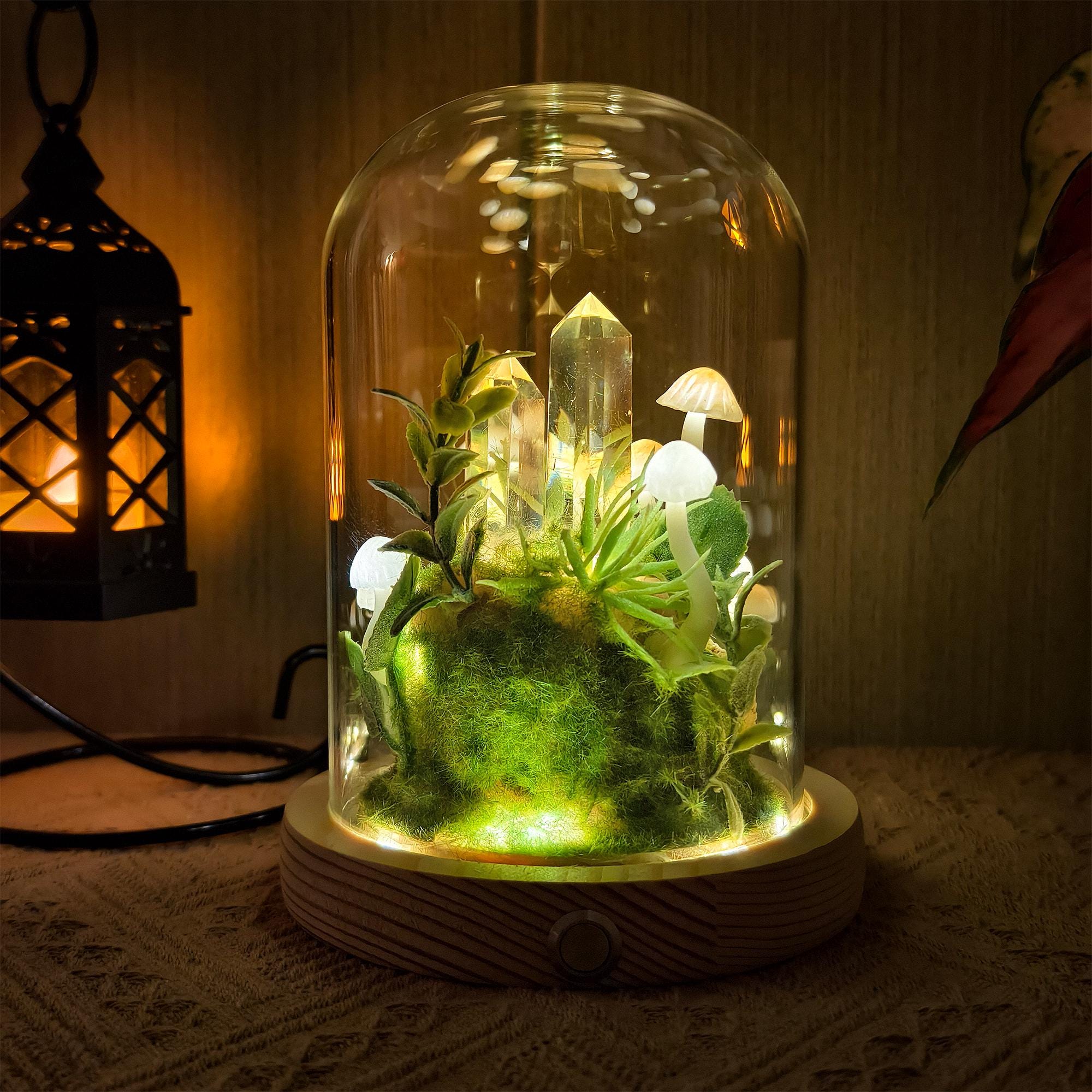 Healing Crystal Mushroom Glass Dome Night Light - Yellow Quartz & Geode ...