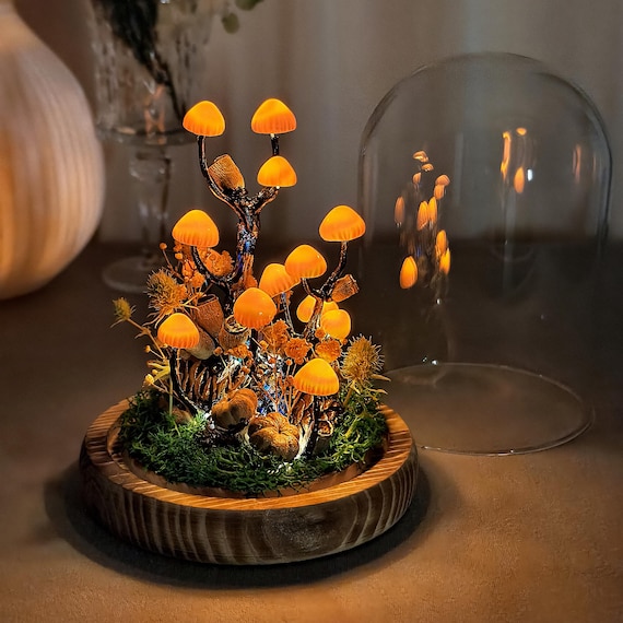 Orange Handmade Mushroom Lamp | Whimsigoth Decor | Bedroom Decor |Art Deco Lamp | Cottagecore