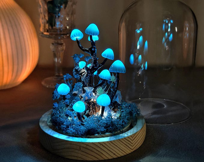 Blue Handmade Mushroom Lamp | Whimsigoth Decor | Bedroom Decor |Art Deco Lamp | Cottagecore