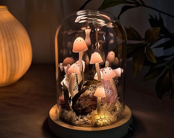 Różowa ręcznie robiona lampa w kształcie grzyba | Whimsigoth Decor | Wystrój sypialni | Lampa w stylu art déco | Cottagecore