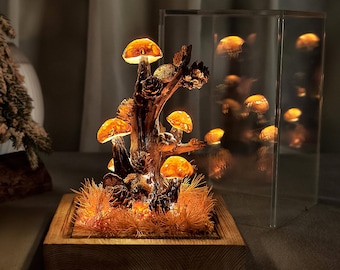 Handmade Wood Mushroom Lamp | Enchanted Forest Mushroom Night Light | Bedroom Decor |Dark Cottagecore