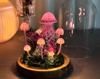 Różowa, ręcznie robiona lampa w kształcie grzyba | Whimsigoth Decor | Wystrój sypialni | Lampa w stylu art déco | Cottagecore