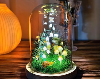 Glass Mushroom Night Light | Fairytale Forest Mushroom Lamp | Cottagecore Decor | Lily of The Valley