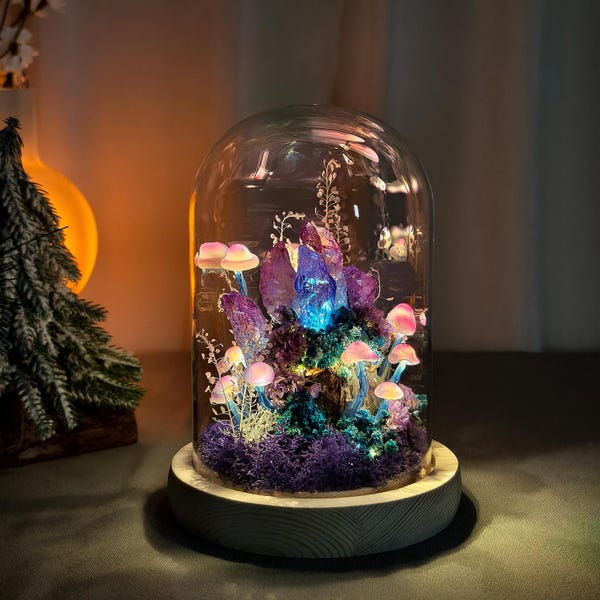 Lampada a grappolo di cristallo incantato / Luce notturna a forma di fungo / Decorazione Whimsigoth / Decorazione per la camera da letto / Decorazione da favola per la casa
