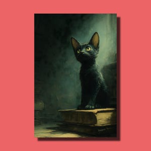 Mystische Katze Poster, Schwarze Katze Wandbild, Vintage Katze Druck, Geschenk für Katzenliebhaber, Okkultes Dekor, Witchy Cat Poster, Dunkel und Geheimnisvoll, Kätzchen