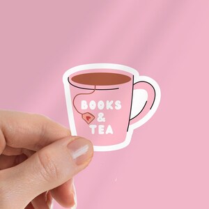 Adesivo Kindle Books & Tea, Adesivo Kobo, Adesivo para Garrafa de Água, Amante de Gatos Fofos, Adesivo de Vinil, Decalque para Laptop, Gato Lendo, e-reader