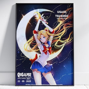 Moon Manga Poster, Vertical Wall Art Print, Lunar Anime Wall Decor, Minimalist Astro Posters, Celestial Bedroom Decoration