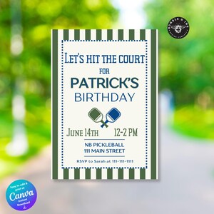 Convite para Festa - Modelo de Convite de Aniversário de Pickleball Editável, Download Instantâneo para uma Festa Divertida de Pickleball