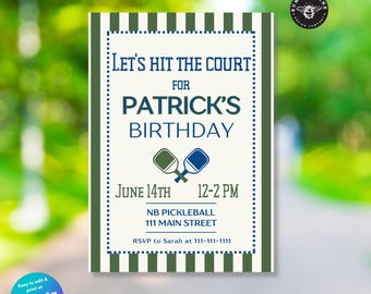 Party Invitation - Editable Pickleball Birthday Invitation Template, Instant Download for Fun Pickleball Party