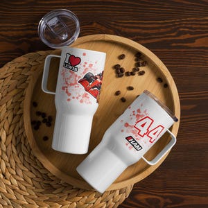 Lewis Hamilton Travel Mug, Reusable Coffee Cup, Formula 1 Merchandise, Racing Fan Gift, Eco-Friendly, Ferrari