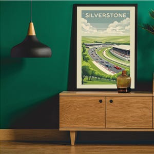 Póster del Gran Premio de Gran Bretaña de Silverstone, decoración de carreras vintage, arte de deportes de motor retro, impresión de pared, regalo para entusiastas de las carreras