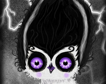 Print the bride of Frankenstein ominous owl 4x6 inches 10x15 cm drawing illustration