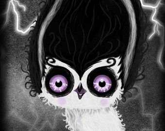 Print the bride of Frankenstein ominous owl 4x6 inches 10x15 cm drawing illustration