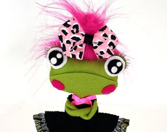 Punk toad frog handmade ooak felt art doll Lux