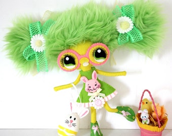Easter spring decoration bunny face handmade felt art doll ooak BOONYFACIA