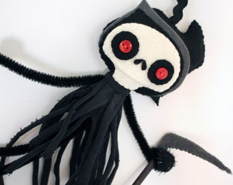 Grim reaper ooak hanging felt art doll Halloween decoration ornament