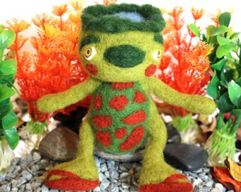 Yokai kappa handmade needle felted ooak art doll Frank Kappa