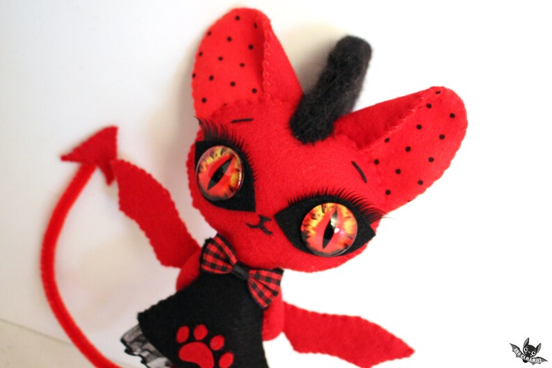 devil cat kitty handmade felt art doll ooak red HELLDORA image 1