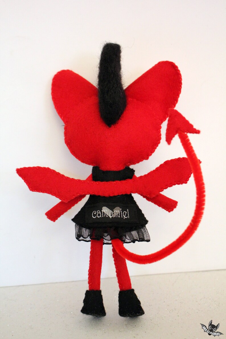 devil cat kitty handmade felt art doll ooak red HELLDORA image 8