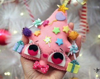 Pink mini christmas tree Christmas ornament handmade felt cute little plush