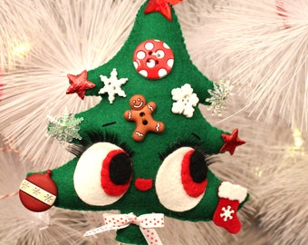 Mini christmas green tree Christmas ornament handmade felt cute little plush