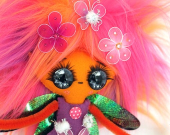 Magical fairy ooak hanging felt art doll Linette spring ornament decoration