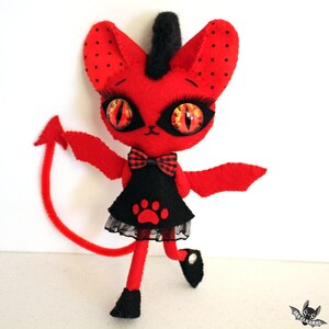 devil cat kitty handmade felt art doll ooak red HELLDORA image 5