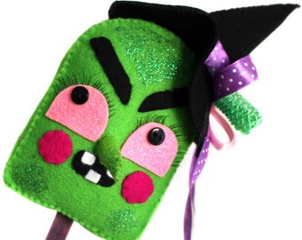 Wicked green witch popsicle handmade felt plush ooak art doll