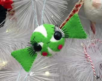 Green peppermint candy Christmas ornament handmade felt cute little plush