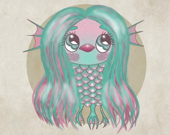 Print amabie yokai mermaid 4x6 inches 10x15 cm drawing illustration