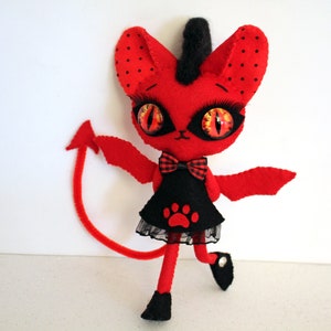 devil cat kitty handmade felt art doll ooak red HELLDORA image 2