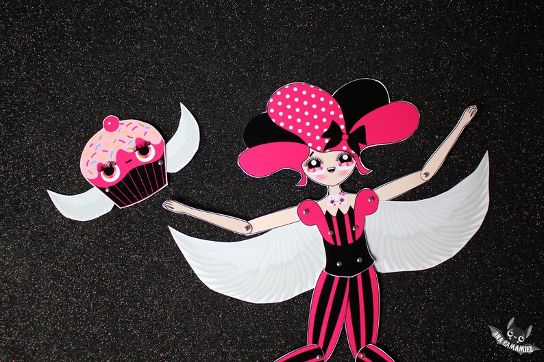 Cute angel winged doll cupcake angel wings Assembled articulated paper doll Ariel and cupcake Alita image 2