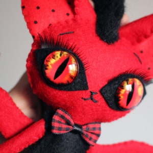 devil cat kitty handmade felt art doll ooak red HELLDORA image 6